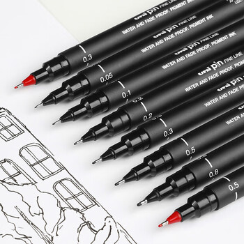 uni三菱（uni）1.0mm水性绘图针管笔 PIN-200美术设计描边笔勾线笔 黑杆黑芯 3支