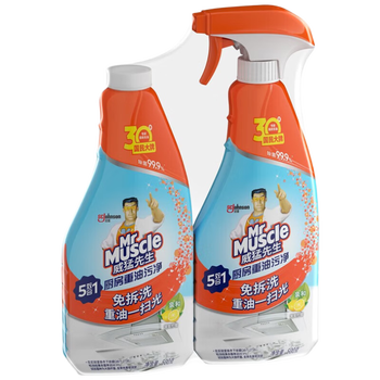 威猛先生（Mr Muscle）厨房重油污净（清爽柠檬）抽烟机清洗剂污瓷砖清洁5效合1 500*2瓶