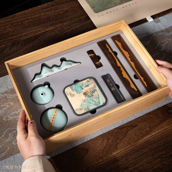 梅林笔庄文房四宝套装成人书法专用砚台毛笔字专业级笔墨纸砚全套礼盒书法摆件精品高档工具套装桃源仙境 梅林笔庄文房四宝套装成人书法专用砚台毛笔字专业级笔墨纸砚全套礼盒书法摆件精品高档工具套装桃源仙境