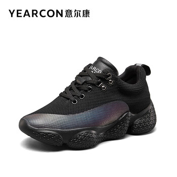 意尔康女鞋系带休闲鞋网面单鞋03291y黑色37