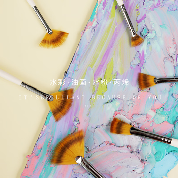 马蒂尼扇形笔油画丙烯水彩水粉通用尼龙毛长杆白色画笔776系列3支装