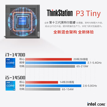 联想（ThinkStation）P3Tiny迷你工作站设计渲染建模电脑主机14代酷睿（i7-14700/32G/1T固态/T400-4G）