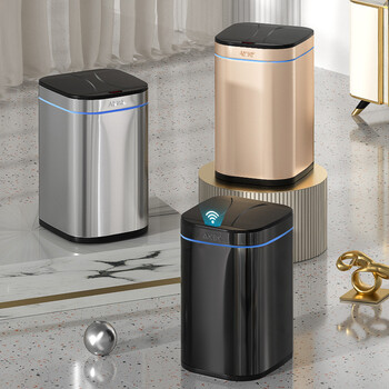 AKBK不锈钢智能感应垃圾桶9L黑色自动大号客厅厨房卫生间厕所电动带盖