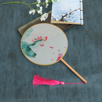 欧利文团扇diy印花团扇结婚成品cos汉服古风扇子中国风宫扇舞蹈苏州苏绣双面半透圆扇 荷风细雨