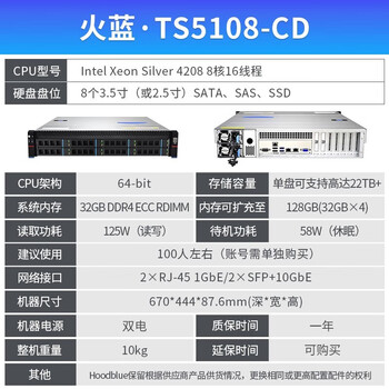 火蓝（Hoodblue）TS5108云盘一体机网盘远程访问协同办公网络数据安全文件共享存储备份 TS5108-CD-72TB