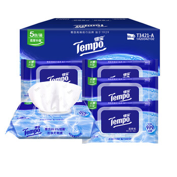 得宝(TEMPO)一博同款 纯水湿厕纸 80片*5包 深澈水感可冲散 湿纸巾 湿巾 得宝(TEMPO)一博同款 纯水湿厕纸 80片*5包 深澈水感可冲散 湿纸巾 湿巾