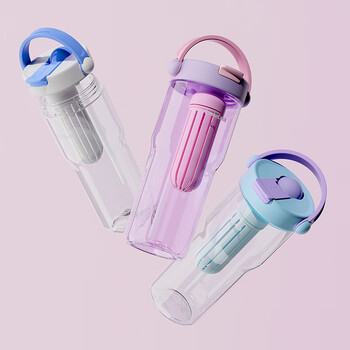 乐扣乐扣（LOCK&LOCK）大容量塑料吸管水杯tritan户外水壶带提手茶仓男女杯子紫色800ML