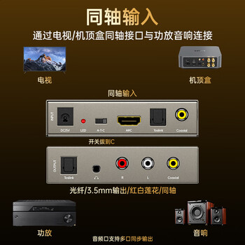 毕亚兹 电视HDMI ARC接音响 数字同轴光纤转模拟R/L双莲花3.5mm耳机口音频转换器 HDMI ARC音频转换器 z8