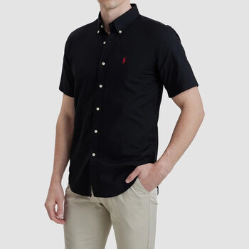 男士牛津纺短袖衬衫纯棉保罗polo衬衣上衣 黑色 现货s码【图片 价格