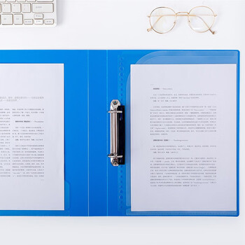 绿文 黑色3孔D型夹 A4纸办公文件夹 资料夹子 装订夹透明插页档案夹 塑料打孔收纳夹 单个装