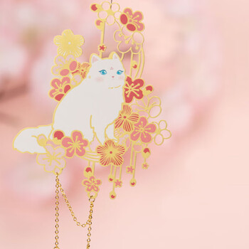 奉旨故宫文创 宫猫花影-十二花神故宫猫书签 黄铜金属创意 学生生日毕业礼物  十二月梅花单支装