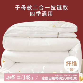 艾薇 抗菌冬被10%大豆纤维子母被冬季被芯3+5共8斤150*200cm【白色】