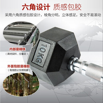 捷瑞特美国品牌环保包胶六角哑铃男士家用健身器材 5kg/对