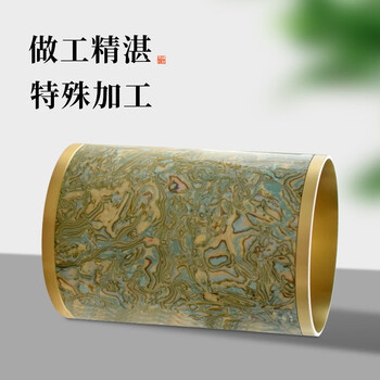 梅林笔庄黄铜镶嵌铜笔筒大容量实心黄铜贝壳纹笔筒大容量创意轻奢高级感学生桌面办公室收纳金属毛笔收纳筒