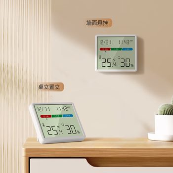 齐心（COMIX）电子温湿度计室内 高清显示屏 电子钟婴儿房温湿度计 湿度检测仪温度计湿度计室内办公用品 LF-117