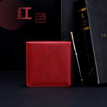 嘉然恒 商务皮质便签盒办公桌多功能收纳盒可撕便签纸小本子便利贴留言百事贴纸条 红色