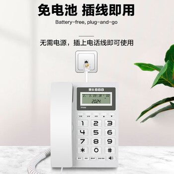 泰丰888电话机座机 固定电话 办公家用 家庭有线电话 免电池双接口 免提通话 来电显示 TF202白色