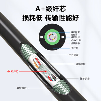 BYNET比洋在线 BYN-GYXTW-4B1.3 GYXTW中心管式室外架空单模光缆 铠装4芯室外光纤线  100米 可定制长度