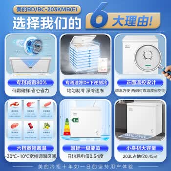 美的203L单温家用冰柜减霜冷藏冷冻柜两用小冰柜一级能效节能冷柜小型冰箱BD/BC-203KMB(E)