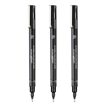 uni三菱（uni）1.0mm水性绘图针管笔 PIN-200美术设计描边笔勾线笔 黑杆黑芯 3支