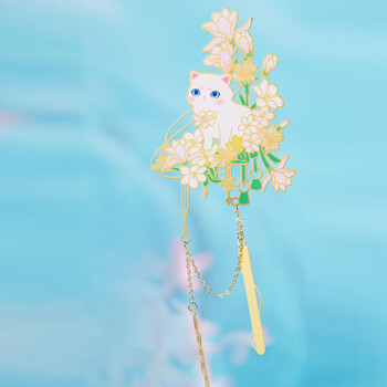 奉旨故宫文创 宫猫花影-十二花神故宫猫书签1个 黄铜金属创意 学生生日毕业礼物  二月玉兰	