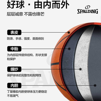 斯伯丁（SPALDING）比赛篮球金色经典TF赛事成人标准7号室内外耐磨PU皮