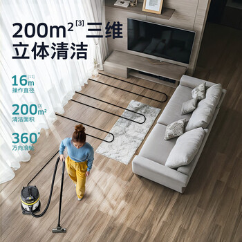 KARCHER德国卡赫 不锈钢桶式吸尘器25L大容量家商干湿两用工业开荒装修大吸力WD3s