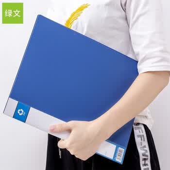 绿文A4蓝色双弹簧夹活页文件夹两孔打孔文件夹 双蛇夹塑料打孔夹收纳夹 档案夹发票据夹 单个装