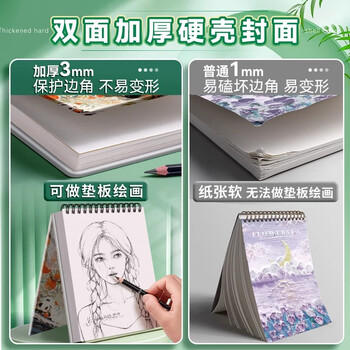 马利素描本美术生专用随身素描本绘画本空白小学生图画本幼儿园涂色画画本子专业素描纸8k春夏2本160g