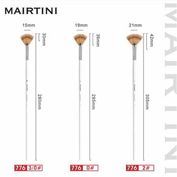 马蒂尼扇形笔油画丙烯水彩水粉通用尼龙毛长杆白色画笔776系列3支装