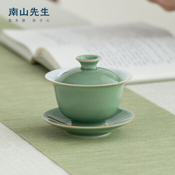 龙泉青瓷名家手工跳刀灰釉盖碗茶具：碧水流年- 匠琳琅
