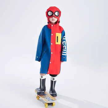 琴飞曼雨衣儿童雨衣长款全身连体防水男女童学生晴雨两用雨披星肌蓝&绯红2XL