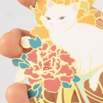 奉旨故宫文创 宫猫花影-十二花神故宫猫书签1个 黄铜金属创意 学生生日毕业礼物 四月牡丹	