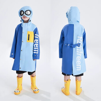 琴飞曼雨衣儿童雨衣长款全身连体防水男女童学生晴雨两用雨披星肌蓝&绯红2XL
