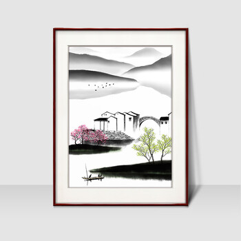 水墨山水装饰画- 京东