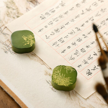 漢墨 彩漆黄铜花鸟镇尺 镇纸创意古风书法压尺文镇2支礼盒装文房四宝高颜值铜器摆件礼物 