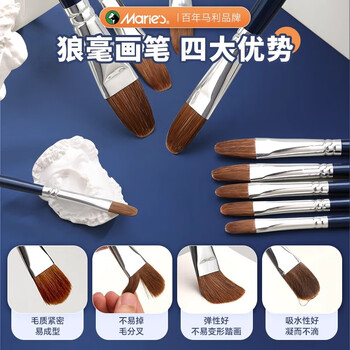 马利狼毫水粉笔套装丙烯画笔美术生专用初学者画画颜料笔刷水彩排笔刷子绘画勾线笔10支速写素描