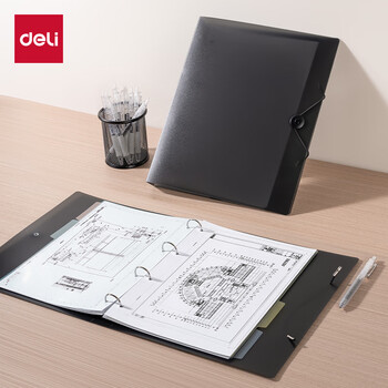 得力（deli）A4金属文件夹孔夹 可放11孔活页袋试卷夹办公资料档案票据夹办公 办公学习用品单只装黑色 PE110-T