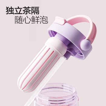 乐扣乐扣（LOCK&LOCK）大容量塑料吸管水杯tritan户外水壶带提手茶仓男女杯子紫色800ML