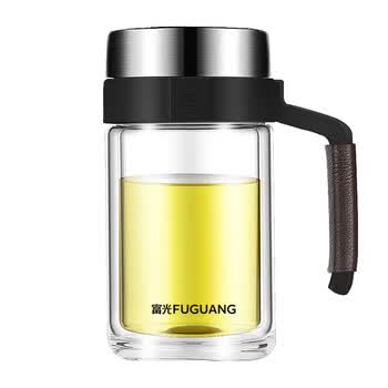 富光悠咖商务办公杯500ml双层玻璃杯防烫带手柄G1811-SH-500颜色随机