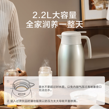 京东京造保温壶 家用大容量暖热水瓶户外316不锈钢【单手开盖】金色2.2L