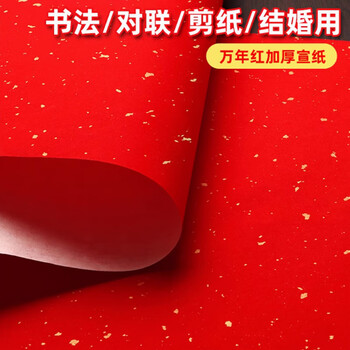 一海堂 文化  2026年红纸剪纸专用对联红宣纸春联纸万年红结婚用井盖红纸批发 万年红宣纸四尺整张（10张）