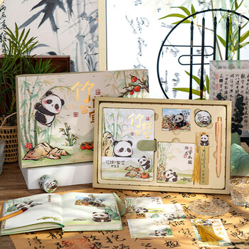 佳茉熊猫手账本礼盒套装女孩可爱卡通磁扣笔记本本子记事本送老师同学加油励志礼物6件伴手礼