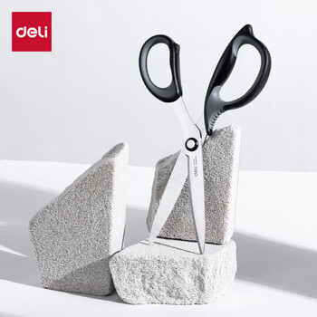 得力(deli)210mm人机造型办公剪刀 手工剪纸刀 大号生活家用剪子 黑色77760