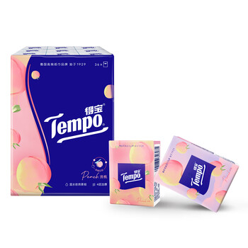 得宝（TEMPO）一博同款 手帕纸 甜心桃味4层7张*36包 湿水不破 纸巾小包 面巾纸