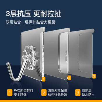 foojo挂钩20只免打孔超强粘力承重无痕透明粘钩浴室厨房门后免钉贴衣钩