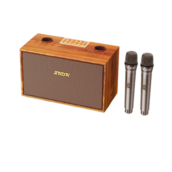 赛达复古原木蓝牙音箱家用桌面音响配双麦克风无线K歌长效续航多功能插卡超重低音炮便携式大音量K58