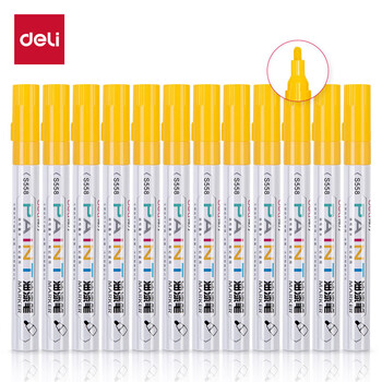 得力（deli）2.0mm轮胎修补油漆笔记号笔马克笔高光笔签字签到手绘涂鸦 清明扫墓石碑碑文笔防水12支 S558 黄色
