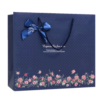 天色高档精致手提礼品袋礼物包装蝴蝶结复古牛皮纸袋子伴手礼生日年会礼品收纳TS-6003蓝色妖姬大号1个