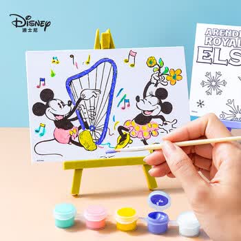 迪士尼（Disney）油画颜料DIY手工涂色套装动漫卡通装饰画油画框含画架开学礼物儿童伴手礼 冰雪奇缘 女孩生日礼物